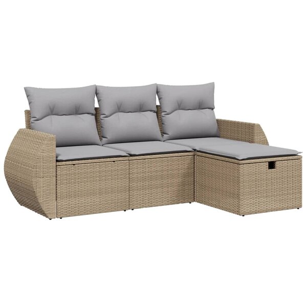 vidaXL Salon de jardin avec coussins 4Pièces mélange beige résine tressée