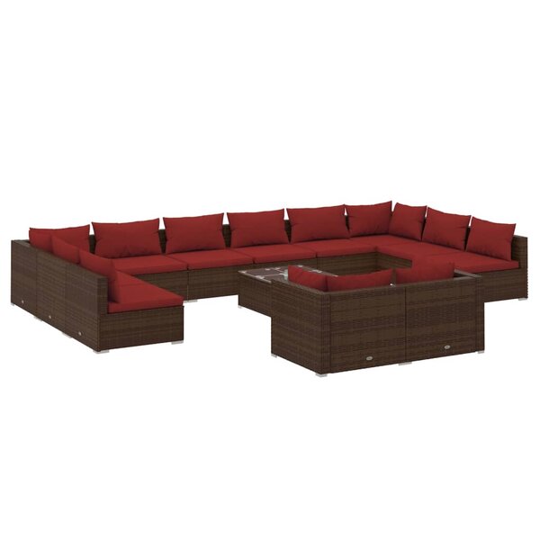 Salon de jardin meuble d'extérieur ensemble de mobilier 13 pièces avec coussins marron résine tressée 02_0015763