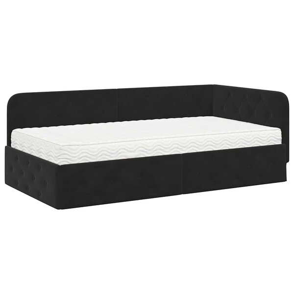 vidaXL Cadre de lit d'angle avec matelas Noir 90 x 190 cm Velours