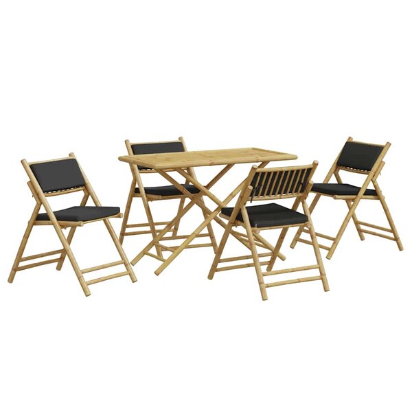 vidaXL Ensemble de bistro pliante 5 Pièces et coussins gris foncé bambou