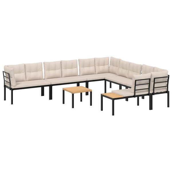 vidaXL Salon de jardin avec coussins 7 Pièces noir acier enduit de poudre