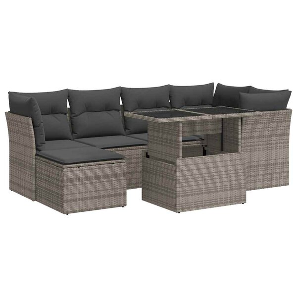 vidaXL Salon de jardin avec coussins 7 Pièces gris résine tressée