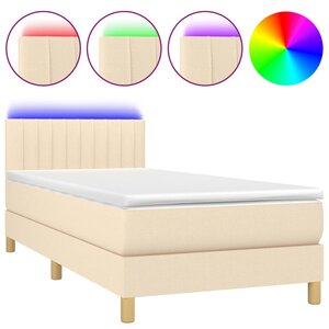 vidaXL Sommier à lattes de lit avec matelas LED Crème 100x200 cm Tissu