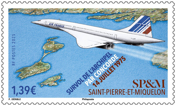 Timbre Saint Pierre et Miquelon - Survol de l'archipel par Concorde - 14 juillet 1975
