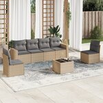 vidaXL Salon de jardin avec coussins 7 Pièces beige résine tressée