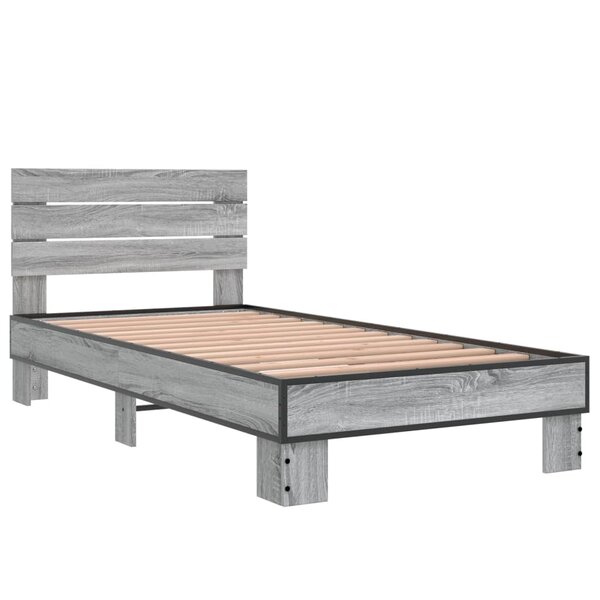 vidaXL Cadre de lit sonoma gris 75x190 cm bois d'ingénierie et métal