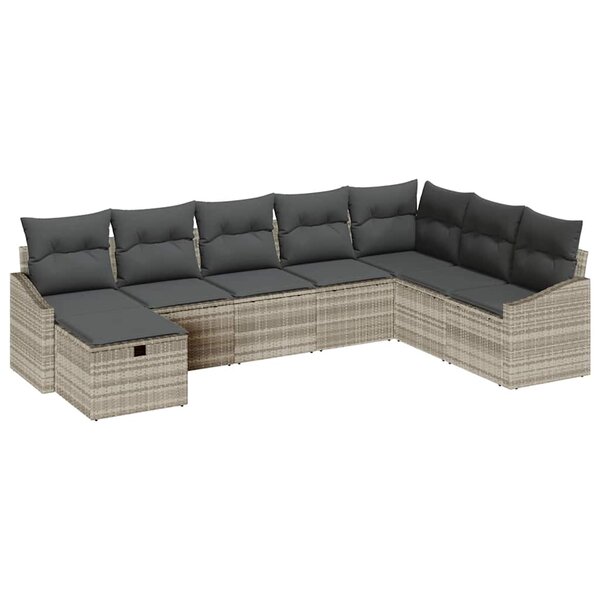 vidaXL Ensemble de canapé de jardin 8 Pièces Gris clair Poly rotin