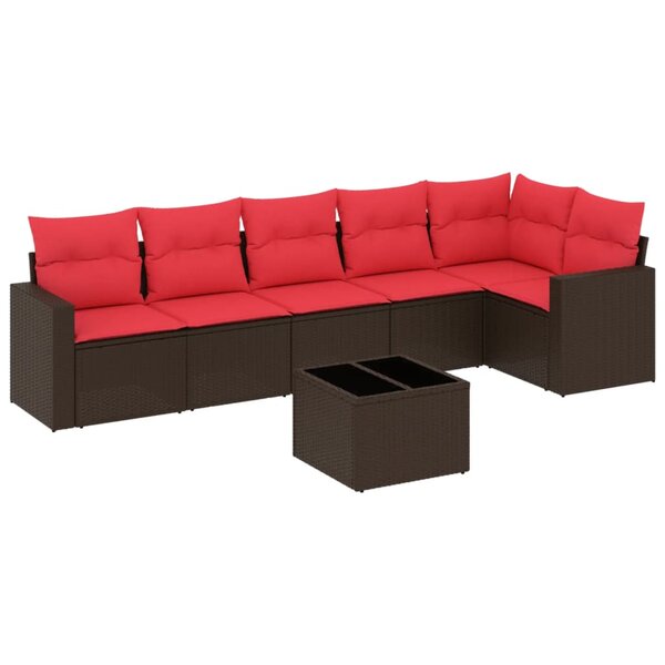 vidaXL Salon de jardin avec coussins 7 Pièces marron résine tressée