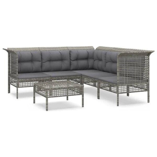 vidaXL Salon de jardin 6 Pièces avec coussins Gris Résine tressée