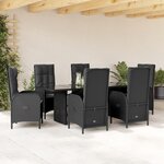 vidaXL Ensemble à manger de jardin coussins 7Pièces Noir Résine tressée