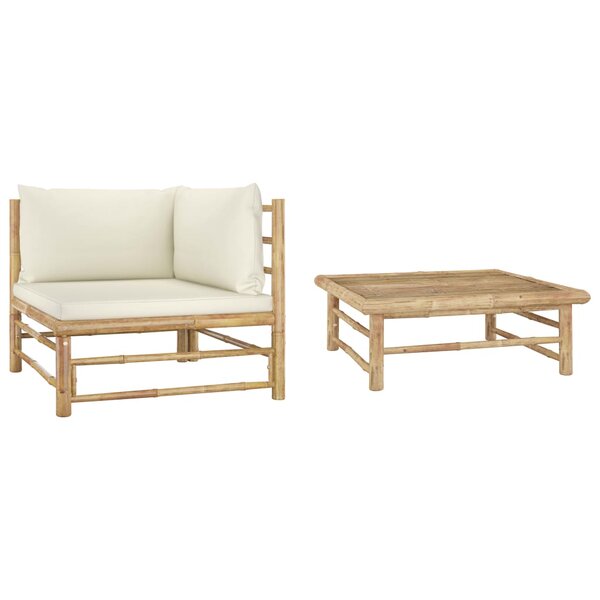 vidaXL Salon de jardin 2 Pièces avec coussins blanc crème Bambou