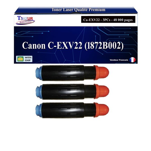 T3AZUR -3x Toners compatibles avec Canon C-EXV22 (1872B002) pour Canon IR-C2380i C2550 C2880 C3080 C3380 C3480 C3580 - Noir