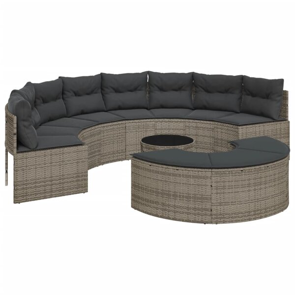 vidaXL Salon de jardin 3 Pièces demi-rond gris résine tressée