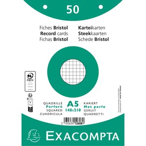 Paquet 50 Fiches Sous Film - Bristol Quadrillé 5x5 Perforé 148x210mm - Blanc - Exacompta