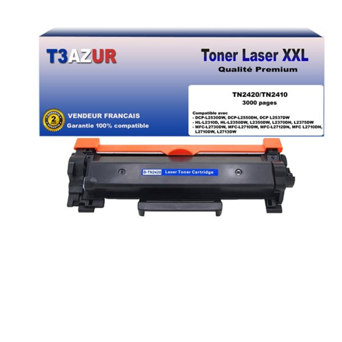 Toner compatible avec Brother TN2420 pour Brother MFC-L2712DN L2712DW  L2710DN L2710DW L2713DW L2715DW - 3 000 pages - T3AZUR - La Poste
