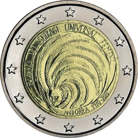 Pièce de monnaie 2 euro commémorative Andorre 2020 BU – Suffrage universel féminin