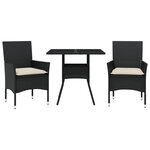 vidaXL Ensemble à manger de jardin et coussins 3 Pièces noir rotin verre