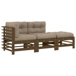 vidaXL Salon de jardin 3 Pièces avec coussins marron miel bois massif