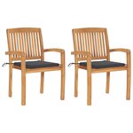 vidaXL Chaises de jardin lot de 2 et coussins anthracite Bois de teck