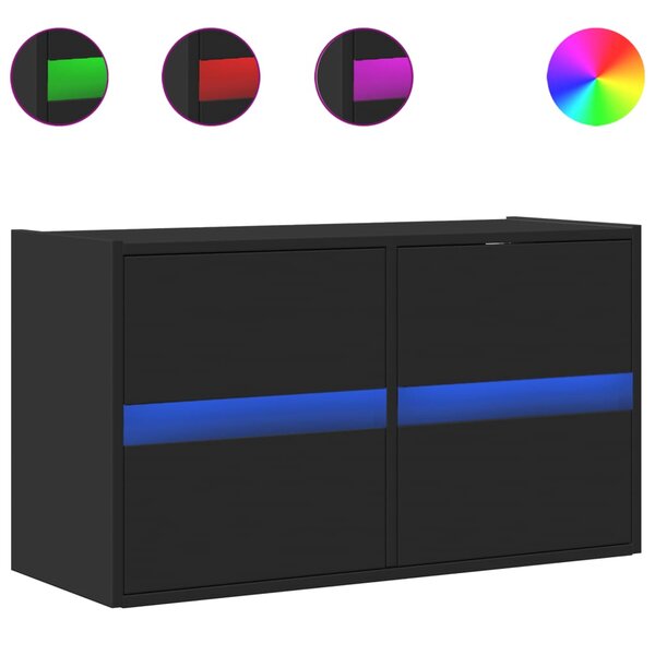 vidaXL Meuble TV mural avec lumières LED noir 80x31x45 cm