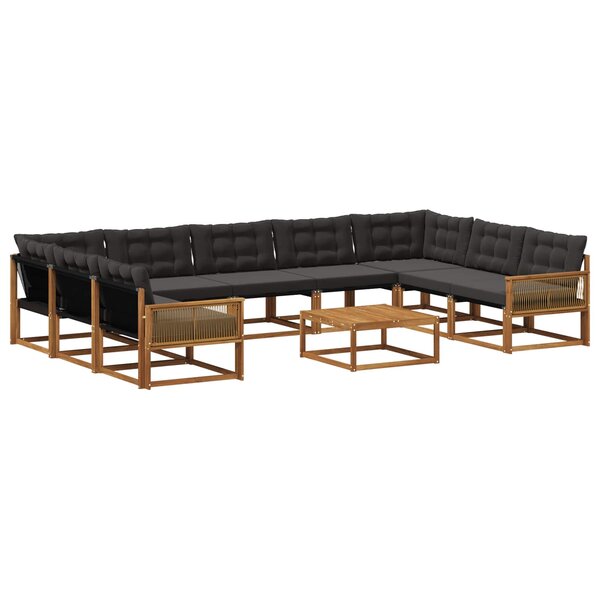 vidaXL Ensemble de canapés d'extérieur 10 Pièces Naturel et noir
