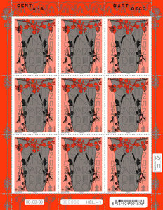 Feuille de 9 timbres - 100 ans d'Art Déco - Lettre verte
