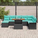 vidaXL Ensemble de canapé de jardin avec coussin 9 Pièces Noir et bleu