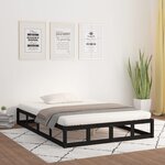 vidaXL Cadre de lit Noir 135x190 cm Double Bois massif
