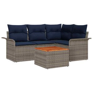 vidaXL Ensemble de canapé de jardin avec coussin 5 Pièces Gris polyrotin