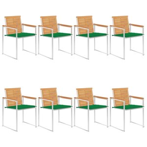 vidaXL Chaises de jardin lot de 8 avec coussins Bois de teck massif