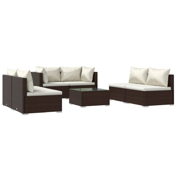 vidaXL Salon de jardin 7 Pièces avec coussins Résine tressée Marron