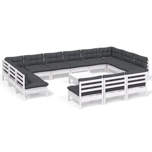 vidaXL Salon de jardin 14 Pièces avec coussins blanc bois de pin solide