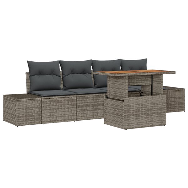 vidaXL Canapés de Jardin 5 Pièces avec Coussins Gris en Poly Rattan