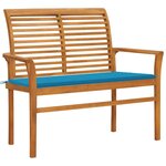 vidaXL Banc de jardin avec coussin bleu 112 cm Bois de teck massif