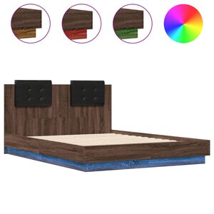 vidaXL Cadre de lit avec LED sans matelas chêne marron 135x190 cm