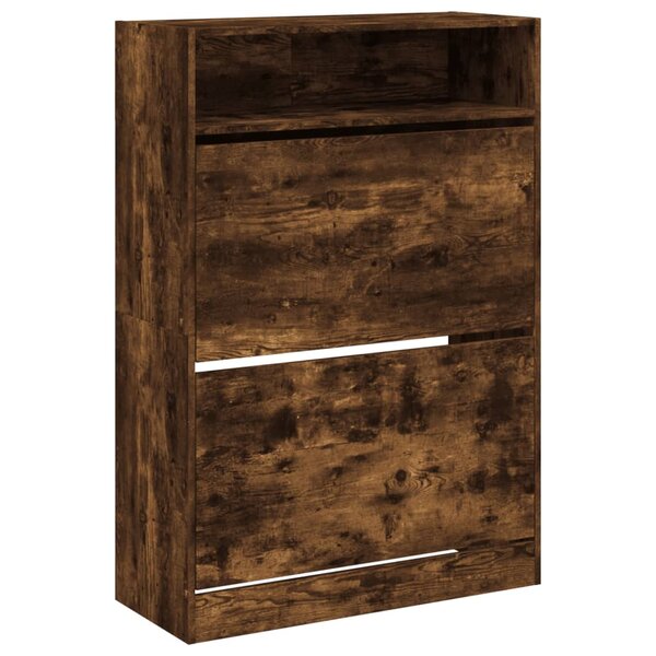 vidaXL Armoire à chaussures 2 tiroirs rabattables chêne fumé