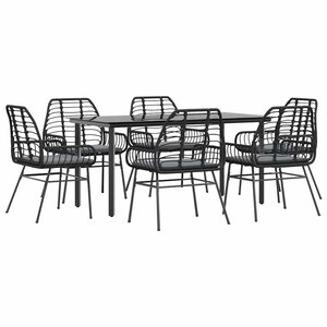 vidaXL Ensemble à manger de jardin coussins 7Pièces noir poly rotin verre