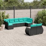 vidaXL Salon de jardin 9 Pièces avec coussins noir résine tressée