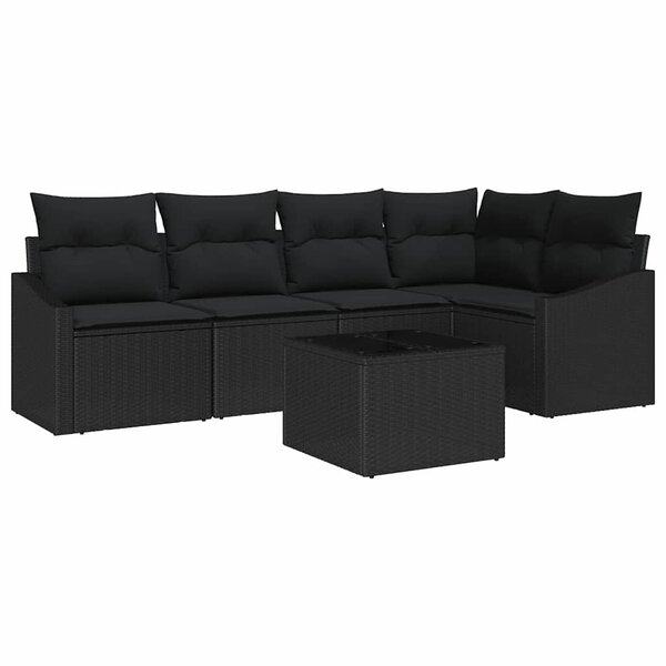 vidaXL Ensemble de Canapés avec coussin 6 Pièces Noir polyrotin