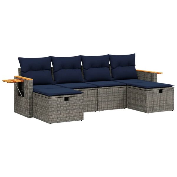 vidaXL Salon de jardin 6 Pièces avec coussins gris résine tressée