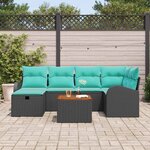 vidaXL Ensemble de canapé de jardin avec coussin 7 Pièces Noir Poly rotin