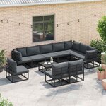 vidaXL Ensemble de canapé de jardin avec coussin 10 Pièces Noir Aluminium
