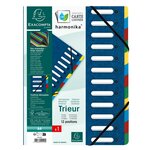Trieur Harmonika à Fenêtres avec Élastiques 12 Compartiments Bleu EXACOMPTA