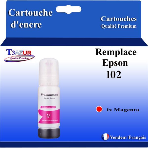T3AZUR - Recharge compatible avec Epson EcoTank ET-15000  ET-2700  ET-2750  ET-2751  102 - Magenta