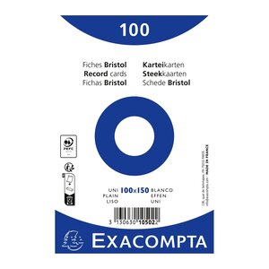 Paquet 100 Fiches Sous Film - Bristol Uni Non Perforé 100x150mm - Blanc - X 20 - Exacompta