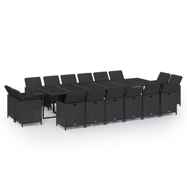 vidaXL Ensemble à dîner de jardin coussins 17 Pièces Résine tressée Noir