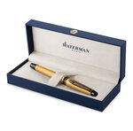 Waterman expert stylo plume  or métallisé  plume moyenne  encre bleue  coffret cadeau