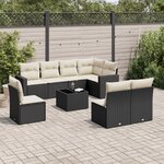 vidaXL Salon de jardin 9 Pièces avec coussins noir résine tressée