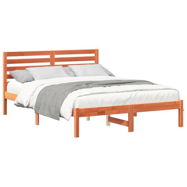 vidaXL Cadre de lit avec tête de lit Brun cire 135 x 190 cm Pin massif