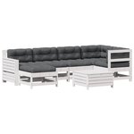 vidaXL Salon de jardin 7 Pièces avec coussins blanc bois de pin massif